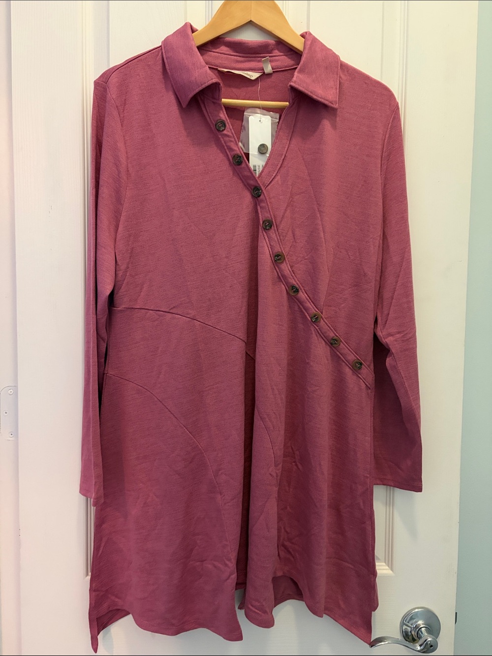 Soft Surroundings Dusty Rose Asymmetrical Button Tunic